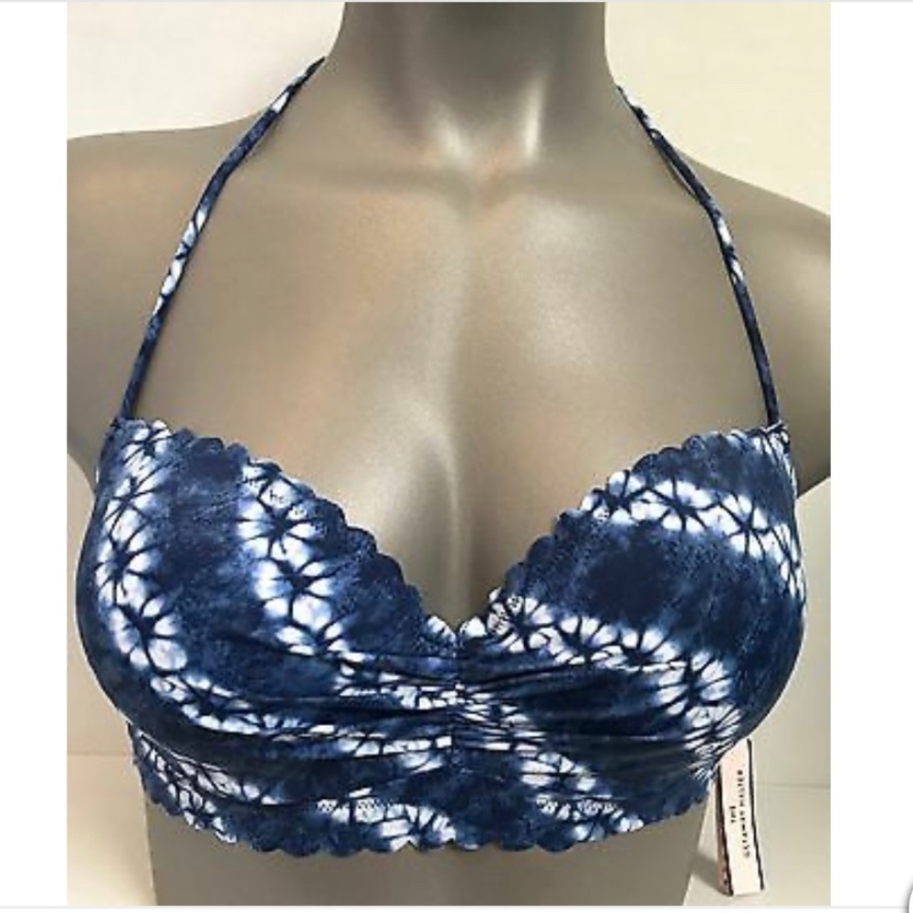 Blue & White Tie Dye Getaway Halter Bikini Top